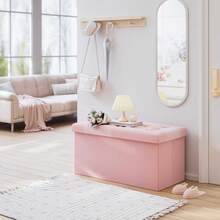 Otomana extragrande con almacenamiento [1 paquete] Taburete cuadrado de terciopelo plegable pequeño con tapa para juguetes, sala de estar, recámara, mesa de centro, recámara, rosa, 30.5 x 15 x - rosa - Ver 5
