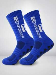 1 Pair Of Grippy Soccer Socks Men's Non-Slip Sports Socks Double Latex Grippy Non-Slip Mid-Calf Sports Socks For Soccer, Trampoline, Running, Hiking, Fitness, Baseball, Basketball, Tennis, Moisture Wicking