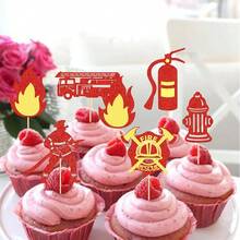 Decoraciones de pastel de cumpleaños de bombero, decoración de pastel de camión de bomberos y bombero, decoración de fiesta de cumpleaños con temática de bomberos, adorno para pastel - Multicolor - Ver 7