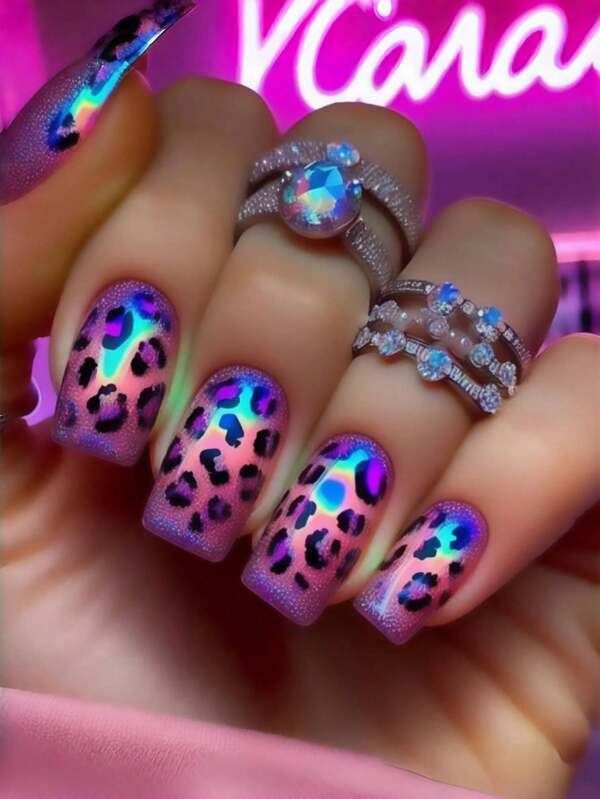 24 piezas Calcomanías para uñas con estampado de leopardo sexy y colorido, tiras de esmalte de uñas removibles