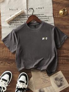 T-shirt à col ras-du-cou imprimé décontracté pour garçons préadolescents, Top d'été - Gris foncé - Voir 4