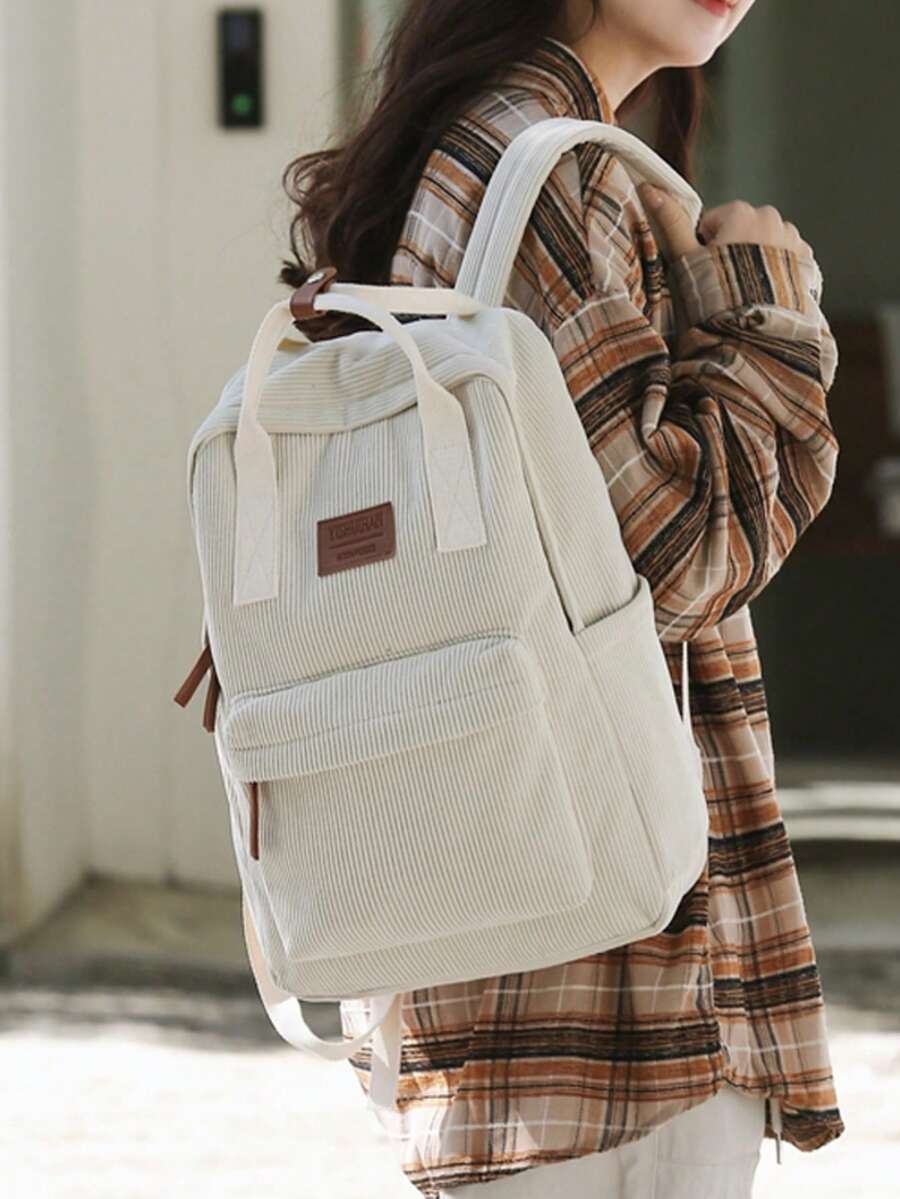 轻便灯芯绒背包,适合女孩和男孩,休闲高中/大学 14 英寸笔记本电脑旅行包 - 白色 - 查看 1
