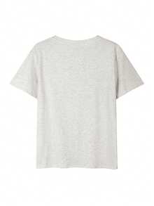 100% Cotton Women's T-Shirt, Short Sleeve, Illustration, Summer New Arrival, Simple And Stylish, Abstract Hair Design On Shirt, Casual, Crew Neck - 淺灰色 - 查看 3