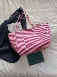 条纹休闲大容量简约购物手提袋，适合购物、度假、大学