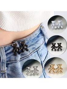 多色泰迪熊金属丝扣牛仔裤，腰部可调节，裤腰纽扣有白色、黑色、金色和银色可选。适合女性收紧腰部，打造纤细身形，提升腰线美感。可搭配牛仔裤，或作为节日、派对和家庭聚会的装饰品。 - 彩色 - 查看 2