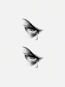 1pc Men's Herbal Temporary Tattoo, Small Eye Crying Abstract Art Gothic Design Suitable For Arm, Waterproof & Sweatproof, Lasts 7-14 Days - Black - View 2