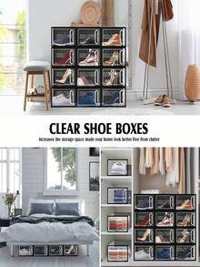 Large Shoe Organizers, 6 Pack Shoe Boxes Clear Plastic Stackable, Dust-Proof Shoe Container Stackable, Shoe Storage Organizers For Closet, Good Replacement For Shoe Rack, Under Bed - Black - View 8