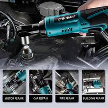 CYBOBAN 电动工具,12V 棘轮扳手,可手动或电动操作,2.0Ah 兼容电池,LED 灯,3/8 头、1/4 头和 2/8 头配件,90 度直角,1.3A 快速充电器,适用于汽车、轮胎和住宅等狭小空间作业。自 2025 年起,还配备了全新安全带扣。价格实惠! - 薄荷藍 - 查看 7
