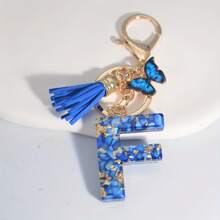 1pc Blue Alphabet Initial Letter Keychain Cute Butterfly Resin Key Chain Ring Bag Backpack Charm Car Key Pendant Women Daily Use Gift