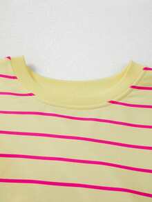 Acelitt 女士黄色条纹叠层露肩毛衣，秋冬季 - 黃色 - 查看 7