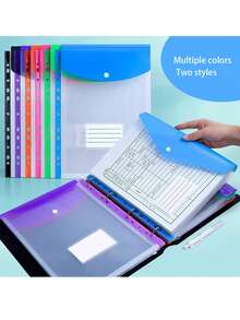 12个透明彩色文件夹，学生试卷收纳袋，带名片的防水文件袋，A4按扣文件袋，适用于学校用品，返校