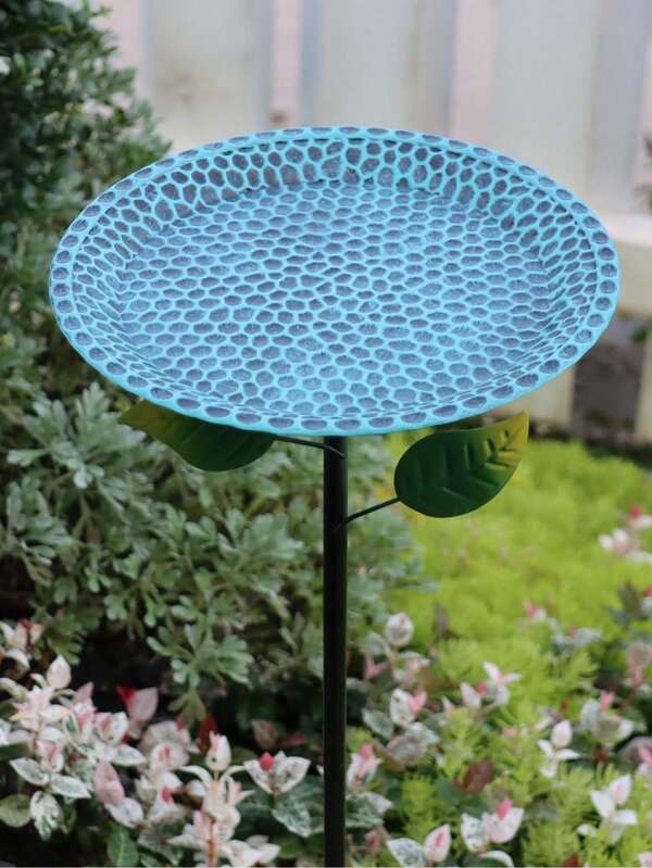 1PC Blue Polka Dot Metal Bird Bath & Feeder - Rust-Proof Antique Bronze Finish With Shiny Dot Pattern - Perfect For Outdoor Garden, Patio, And Home Decor​