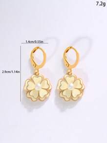 1 paio di orecchini a bottone in stile minimalista in rame con decorazione floreale di perle finte, adatti per tutte le occasioni