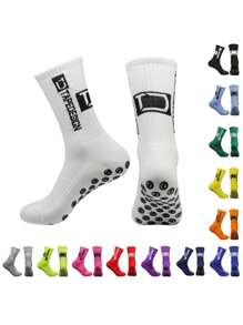 1 Pair Of Grippy Soccer Socks Men's Non-Slip Sports Socks Double Latex Grippy Non-Slip Mid-Calf Sports Socks For Soccer, Trampoline, Running, Hiking, Fitness, Baseball, Basketball, Tennis, Moisture Wicking