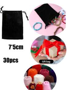 30pcs/20pcs/10pcs/1pc Wedding Party DIY Material Package Box - Velvet Jewelry Pouches, Gift Drawstring Bags, Black Gift Packaging Bags For Valentine's Day, Mother's Day - Black - View 15