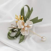 1pc Green Ribbon High-End Corsage With White Triangular Leaves, Suitable For Dinner Balls, Banquets, Anniversaries, And Party Decorations - màu xanh lá - Xem 4
