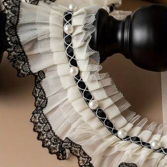 1 Yard Pärldekorerad Ruffled Spetskant - Elegant DIY Sömnad Sticktyg För Kläder, Heminredning, Hantverksmaterial