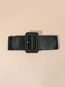 1pc Elastic Mirror Leather Wide Belt, Solid Color Minimalist Versatile Women Belts Fall, Autumn, Halloween - White - View 12
