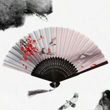 1pc Retro Style Black Fabric Double-Sided Folding Fan With Chinese Dragon Ink Painting Design Summer Cooling,Beach,Travel