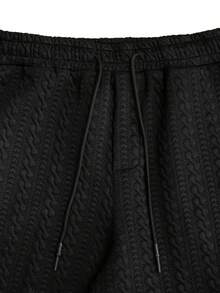 男士时尚休闲宽松提花直筒裤，个性宽松质感休闲裤，男士运动裤和慢跑裤，送给男朋友的礼物 - 黑色 - 查看 5