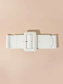1pc Elastic Mirror Leather Wide Belt, Solid Color Minimalist Versatile Women Belts Fall, Autumn, Halloween - White - View 17