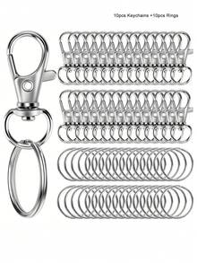 20 Rotating Lobster Clasp Key Rings, 10 Key Rings, 10 Key Ring Jewelry DIY Crafts - Valentine's Day Gifts For Men And Women - Silver - View 7