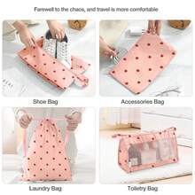 8pcs Travel Packing Cubes Set,Travel Portable Clothes Storage Bags, Compression Storage Shoe Bag, Clothing Underwear Bag, Luggage Packing Organizers,Pack Your Luggage With Ease ,Travel Essential Accessories - 粉底草莓 - 查看 5