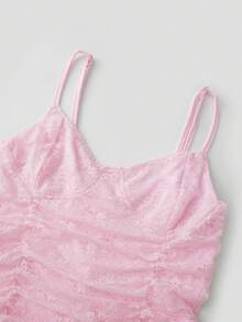 Women's Coquette Lace Mini Dress Ruched Spaghetti Strap Bustier Ruffle Hem Bodycon Dress Sexy Party Club Short Dress Summer Date Night Dress - 粉色 - 查看 8