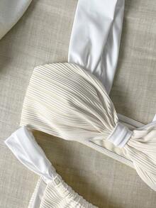 条纹比基尼套装，可爱性感休闲海滩度假白色夏季 - 白色 - 查看 5