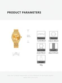 1 件男士新款时尚高端奢华闪亮罗马日历嘻哈金色全钻石英手表 - A - 查看 8