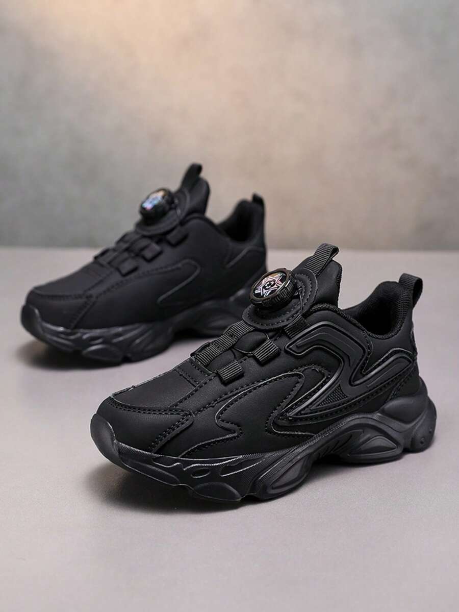 Teenagers' Black Sports Shoes, Casual Sneakers For Students, Outdoor Activities & School, Non-Slip & Durable Running Shoes, Suitable For All Seasons - Black and White - View 1