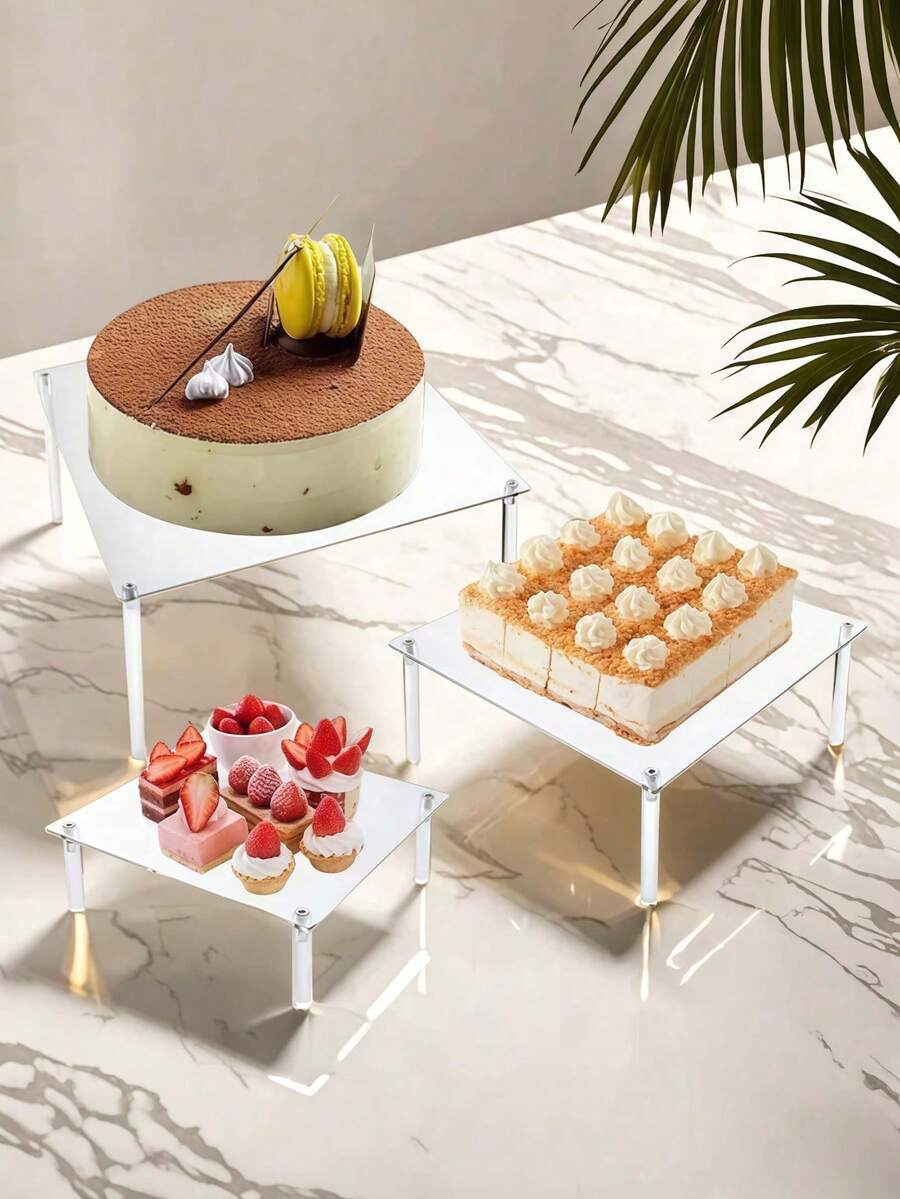 1/3pcs Acrylic Cupcake Stand Transparent Display Holder Set Suitable For Cakes, Pies, Desserts, Wedding & Party - Transparent - View 1