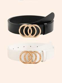 2 件套时尚女士腰带，配有 3 个圆形扣，适合各种节日、聚会、派对、休闲活动，适合所有季节