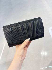 Túi cầm tay xếp ly thời trang mới với thiết kế thanh lịch và sử dụng thực tế, thích hợp cho tiệc tối, đám cưới của phụ nữ - màu đen - Xem 4