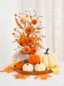 1PC Autumn Decoration Thanksgiving Tree Pumpkin Maple Leaf Berry Home Pumpkin Desktop Decoration Halloween Thanksgiving Decoration Interior,Fake Plants