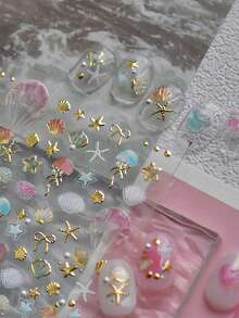 1 pieza Pegatina de uñas de diamante de cristal 5D de alta calidad, pegatinas de uñas premium con estrellas y conchas, diseñado para niñas, la mejor opción de regalo para niñas