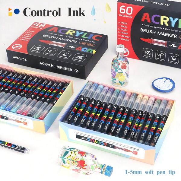 168 Colors Available Bright Soft Tip Marker Paint Graffiti Acrylic Markers, Suitable For Stone, Glass, Ceramic, Easter Eggs, Metal, Wood, Waterproof Professional Art Use,School Supplies,Back To School