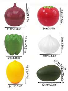1/3/6个装水果蔬菜造型食品保鲜盒 - 牛油果、柠檬、洋葱、番茄、大蒜、甜椒保鲜盒，多功能厨房食品保鲜盒，适用于冰箱储存、露营、用餐和食品准备 - 彩色 - 查看 8