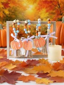 1 件波西米亚风格木珠串挂饰，秋季感恩节 DIY 木制枫叶和米色珠子编织流苏挂饰，适用于家居装饰、感恩节装饰、秋季装饰、圣诞节装饰、餐桌装饰、壁炉架挂饰、入口装饰、日常装饰、房间装饰、墙壁装饰、客厅装饰、秋季装饰，