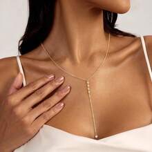 1PC Fashion Exquisite Gold Necklace 14K Gold Plated Pendant Necklace Gold Lariat Necklace Simple Chain Necklace Bridal Gift - Gold - View 7