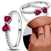 1 件纯银戒指蝴蝶结优雅粉色、红色、白色，适合女性简约气质新款甜美戒指 - 蝴蝶結戒指 - 查看 11