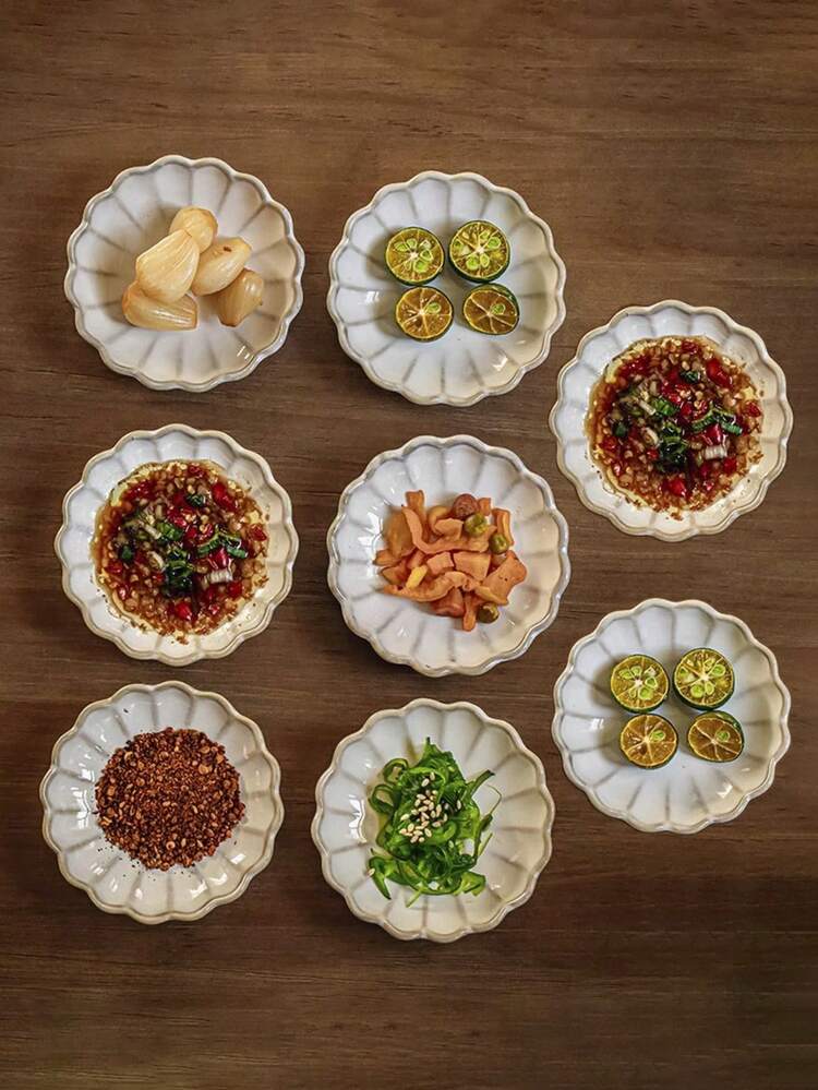 1件/2件/4件/6件/8件日式窑烧菊花陶瓷调味碟，复古花朵陶瓷碟盘，家用酱油醋碟，番茄沙拉酱碟，黄油碟，小吃碟，餐厅上菜餐具 - 彩色 - 查看 17