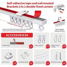 Ceiling Curtain Track, Self-Adhesive Ceiling/Wall Mount Shower Curtain Track, Self-Adhesive Perforated Double Fixing, Equipped With Metal S-Shaped Hooks | No Splicing | Double Reinforced | Easy Installation | Minimalist Design | - Multicolor - View 14