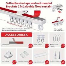 Ceiling Curtain Track, Self-Adhesive Ceiling/Wall Mount Shower Curtain Track, Self-Adhesive Perforated Double Fixing, Equipped With Metal S-Shaped Hooks | No Splicing | Double Reinforced | Easy Installation | Minimalist Design | - Multicolor - View 22