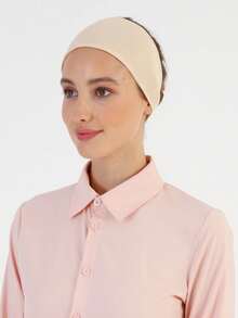 1 件经典纯色女士头带，柔软透气舒适弹性宽带吸水防滑多用途头带发带头巾头巾帽，适合运动、瑜伽、化妆和日常佩戴 - 杏色 - 查看 1