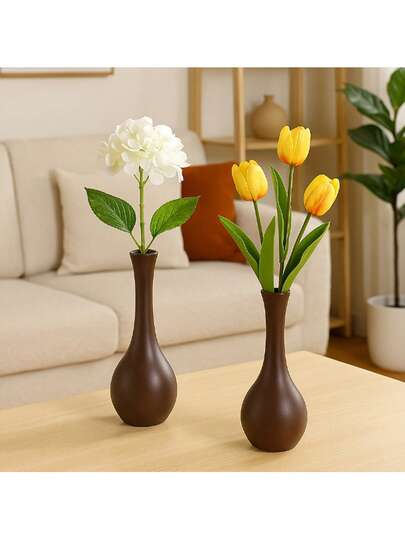 1/2pcs Artificial Chinese Style Wooden Mini Vase Decor, Handmade Retro Creative Flower Arrangement Ornament For Living Room, Coffee Table, Bookshelf Home Decor Room Decor Flower Vase Glass Vase