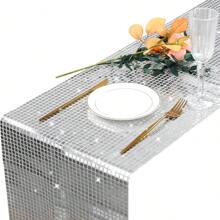 1pc/2pcs 12*108inch Silver Glitter Sequin Disco Table Runner, 70s 80s Theme Party Birthday Dance Decor Table Runner, Versatile For Wedding, Holidays (Multiple Colors Available)