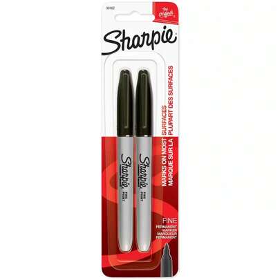 Sharpie 2pk Permanent Markers Fine Tip Black: Quick Drying, Water-Resistant, Art & Office Supplies, Ages 10