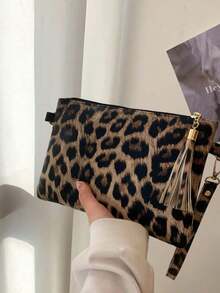 新款复古欧美风PU信封包，个性化手拿包，豹纹奶牛纹，适合工作和休闲场合，秋季系列，豹纹女士手提包，豹纹回归，时尚钱包，女士时尚手拿包 - 彩色 - 查看 10