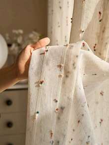 1pc Vintage Style Sheer Linen Curtain With Rainbow Candy Bead Decor - Rod Pocket Design, Convenient Hanging, Suitable For Bedroom, Living Room, Office Decor (130g/Sqm Fabric) - Multicolor - View 1